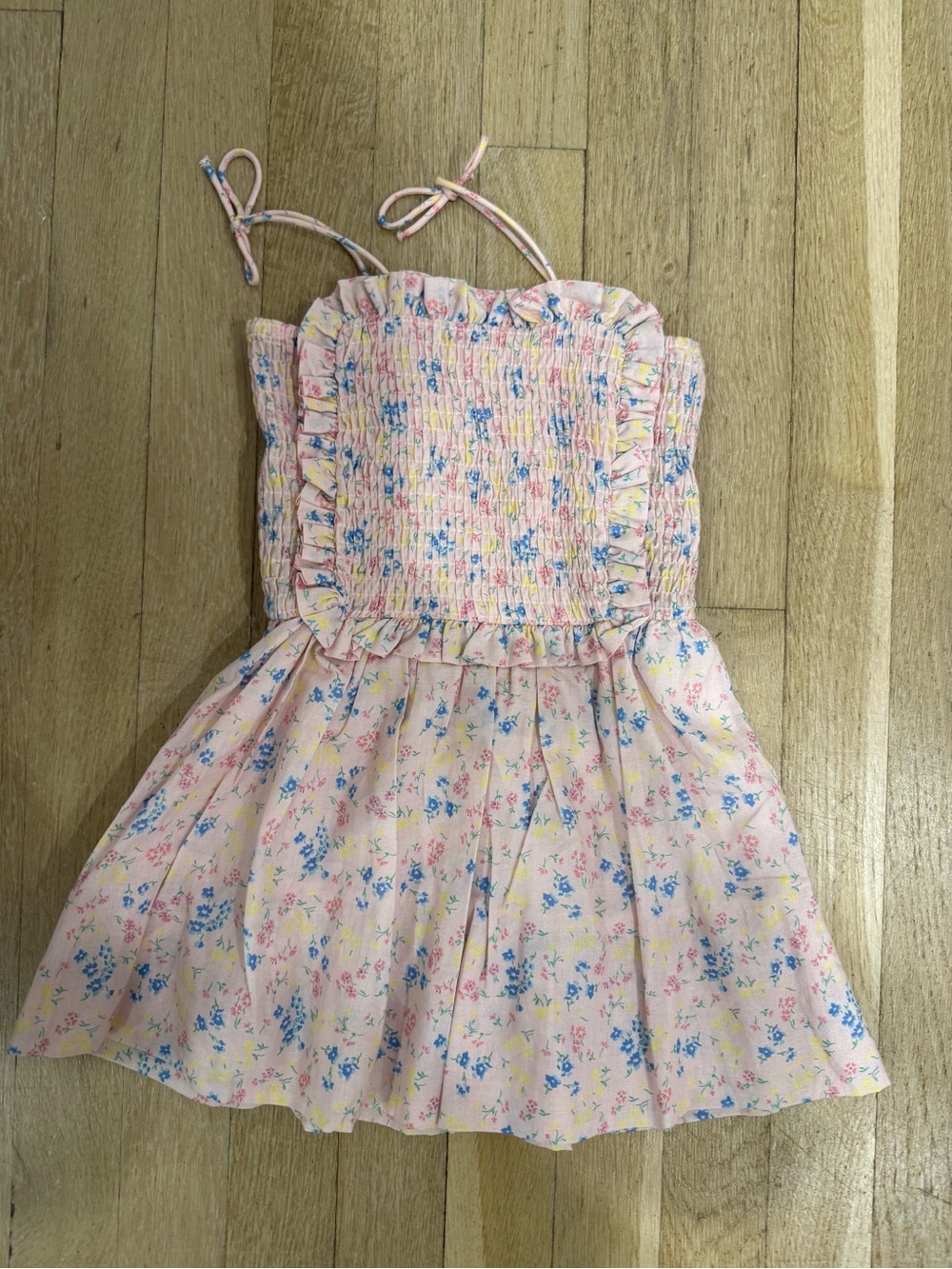Girls' Pink Floral Smocked Sundress